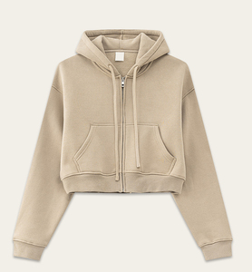 เสื้อฮู้ดเปิดไหล่ปล่อยแบบมีซิปสำหรับผู้หญิงเสื้อครอปแบบลำลองโลโก้ตามสั่ง - Product Image 6