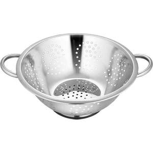 Heavy duty perforated <b>metal</b> <b>colander</b> with fine holes for straining pasta vegetables fruits rice kitchen cooking - Product Image 2