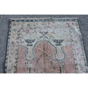 Tapis en laine turque vintage de 2.5x3.7 pieds élégance classique rose beige patchwork design tissage plat décorations de salon - Product Image 5