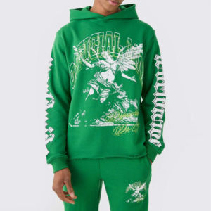 Últimos diseños de los hombres de ajuste personalizado Distress Bottom Hoodie & Stacked Pant 100% algodón con logotipo impreso personalizado chándal para hombres - Product Image 2