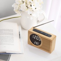 Réveil numérique en bois de bambou Huayang 2602 avec radio FM, affichage de la température, commande vocale, horloge de bureau 12/24H