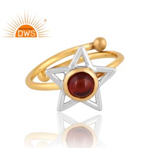 แหวนพลอยโกเมนธรรมชาติชุบทอง18K ทำจากทองเหลืองของขวัญสำหรับผู้หญิง - Product Image 3