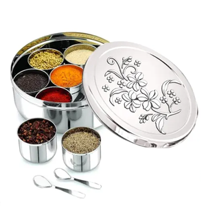 Rectangular Stainless Steel Spices <b>Boxes</b> Flower Hammered Design Round Steel Spices <b>Boxes</b> Top Prices - Product Image 1