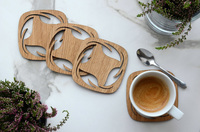 Lot de 4 sous-verres modernes géométriques en bois de noyer beige, tapis/serviettes écologiques pour thé/café/verres, style classique minimaliste, logo personnalisé, 300 mm