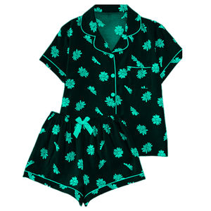 ชุดนอนผ้าไหมเซ็กซี่สำหรับผู้หญิงชุดนอนผ้าซาตินยืดได้พิมพ์ลายใส่สบาย - Product Image 3