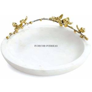 Aluminum Casted High Grade <b>Gold</b> Plated <b>Oval</b> Shape Serving Tray With Antler Designer Handles From India In Competitive Price - Product Image 3