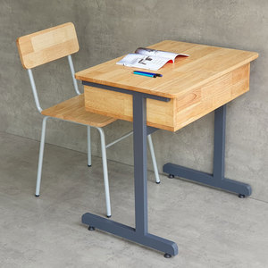 Comfortable Single Student Desk and Chair Set with Bookshelf Rubber Wood Frame Iron Legs-BGHS004 School <b>Table</b> for Malls - Product Image 3