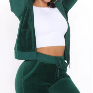 Acheter Custom Women 2 Piece Pant Set Sweatsuit Set Two Piece Cropped Zip up Hoodie and Pants Sets Velvet Tracksuit for Women 2026 - Product Image 3