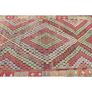 Tapis turc vintage 4,7x11,3 pieds, grand tapis, tapis Kilim camouflage rouge - Product Image 5