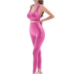 Ensemble de yoga fitness sans couture pour femmes, automne, style urbain, confortable, soutien-gorge de sport doux, leggings légers et respirants - Product Image 1