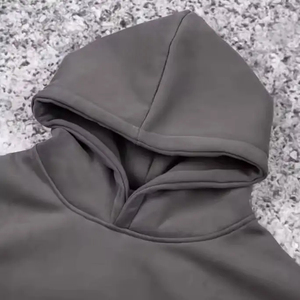 Custom Heavyweight <b>Fleece</b> Hoodie <b>Mens</b> Plain Dark <b>Grey</b> Oversized Pullover Hooded Sweatshirt Blank No String Pocket Hoodie - Product Image 4