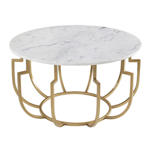 Marco de mármol y metal Acabado dorado Diseño de lujo Café redondo y mesa auxiliar de acento lateral para sala de estar - Product Image 1