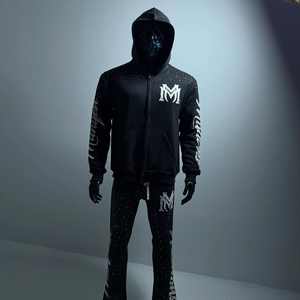 Ensemble de survêtement d'hiver pour homme avec logo personnalisé, coupe évasée, 100% coton, jogging, fermeture éclair acide, ensemble de survêtement de sport, pantalon de survêtement en strass, ensemble de sweat-shirt - Product Image 4