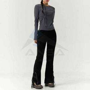 กางเกงออกกำลังกายทรงขาบานสำหรับผู้หญิง ออกแบบโลโก้ของคุณเอง กางเกงโยคะเอวสูงผ้าฝ้ายสั่งทำพิเศษสำหรับผู้หญิง - Product Image 5