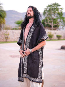 Naomi Kimono Robe élégante en coton imprimé de blocs, enveloppement Boho léger, couverture polyvalente pour les festivals de tous les jours - Product Image 6