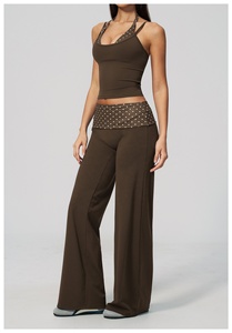 Brown halter <b>crop</b> <b>top</b> set High waist shorts yoga wear Dot pattern sheer layer 2 piece yoga outfit - Product Image 4
