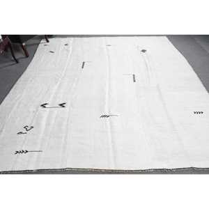 Alfombra de 8.8x9.7 pies, alfombra turca vintage, alfombra de lana blanca y negra con motivos de plantas y árboles - Product Image 1