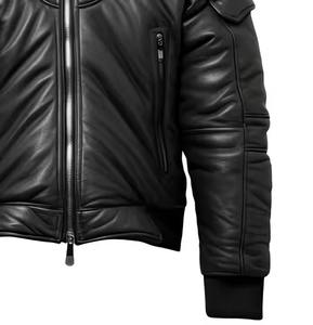 Chaqueta de cuero personalizada para hombre, piel de oveja negra con capucha, ligera, acolchada, elegante, suave, informal - Product Image 3