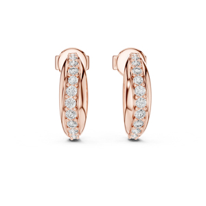 Pendientes de Diamantes Redondos de Oro Rosa de 14K para Mujer, Joyería de Fiesta, Regalo de Aniversario Nupcial Certificado de Lujo, Elegante y Fino - Product Image 1
