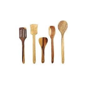 Juego de cucharas de espátula de madera de teca Natural no tóxicas de agarre suave 3 uds ecológicas para cocinar utensilios de sartén antiadherentes herramientas - Product Image 6