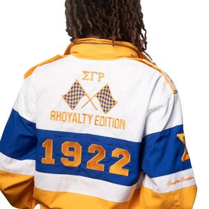Giacca SGRHO stile auto da corsa In poliestere blu e oro capispalla leggero per eventi di confraternite e uso Casual - Product Image 3