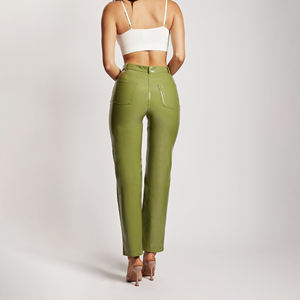 Pantalon en cuir d'hiver pour femmes de haute qualité Design personnalisé taille moyenne devant plat respirant Style droit décontracté pleine longueur - Product Image 6