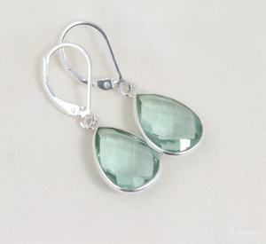 Aquamarine March Birthstone Dangle <b>Earrings</b> Pear-Shaped Drop Ear Wires Gold Plating Lever Back Design Birthday Gift for Women - Product Image 3