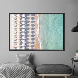 ภาพพิมพ์ลายชายหาดพร้อมร่มสำหรับตกแต่งผ้าใบ - ศิลปะชายฝั่งสำหรับบ้าน,1P:กรอบสีดำ - Product Image 1