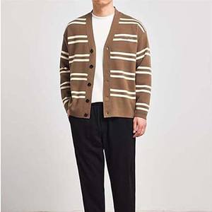 <b>Men's</b> <b>Cardigan</b> Striped Contrast Knit <b>Cardigan</b> Loose Simple <b>Men's</b> Knitwear Sweaters Button <b>Cardigans</b> Latest Design For Sale - Product Image 2