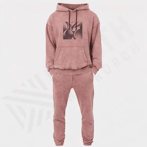 Conjunto Deportivo Personalizado de Alta Calidad en Algodón French Terry, Pantalones Deportivos Acampanados y Sudadera con Capucha, Estilo Urbano, Lavado Ácido, Ropa Deportiva para Gimnasio - Product Image 1