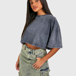 Summer New Blank 100% Cotton Washed Custom t Shirt T-shirt oversize de haute qualité, lavé à l'acide, T-shirt court pour femmes - Product Image 1