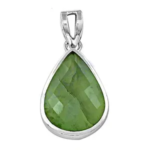 Pendentif goutte d'eau en argent 925 avec topaze verte, serti clos, style classique, unisexe, pour usage quotidien, breloque solitaire - Product Image 2