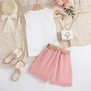 ชุดเด็กแฟชั่นเด็กผู้หญิงอายุ6-12ปี, เซ็ตกางเกงขาสั้นแขนกุดสำหรับฤดูใบไม้ผลิฤดูร้อน - Product Image 5