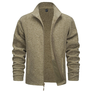 Manteau d'extérieur d'hiver pour hommes personnalisé, veste polaire de couleur unie avec col montant, fermeture à glissière complète et poches, chaud et élégant - Product Image 4