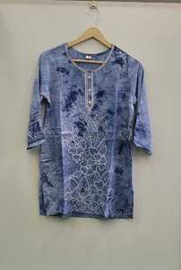 เสื้อแขนสั้นผ้าเรยอนสีน้ำเงินของ Skylee พร้อมปักลาย Chikankari ดีไซน์ฤดูใบไม้ผลิ/ฤดูใบไม้ร่วง - Product Image 5