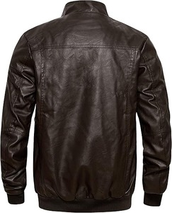 Chaqueta de piel sintética para hombre, chaqueta de bombardero de motocicleta a prueba de viento, abrigo de invierno ajustado con capucha extraíble - Product Image 4