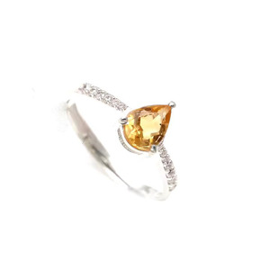 Banda de corte de pera de piedra citrino Natural, chapado en rodio, ajuste de punta de Plata de Ley 925, anillo minimalista, bandas de compromiso para mujeres y niñas - Product Image 1
