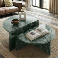 Table basse élégante et mobile ronde en marbre vert Table centrale élégante Décoration de salon Ensemble au design moderne et durable