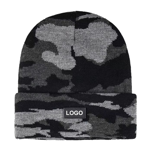 Gorro de punto de alta calidad para hombres y mujeres, gorros de diseño de camuflaje gris, gorro de Calavera, gorro de invierno elástico suave, gorro personalizado - Product Image 1