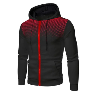 Sudadera con Capucha y Cremallera para Hombre, Diseño Moderno, Corte Ajustado, Estampado de Puntos Rojos sobre Negro, Ropa Casual de Otoño, Tejido Transpirable de Poliéster - Product Image 1