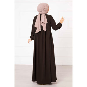 Vestido estilo bolero marrón oscuro hasta la rodilla, cintura imperio, de cuero genuino, con un volante personalizado, metálico sólido, ODM, para primavera. - Product Image 3