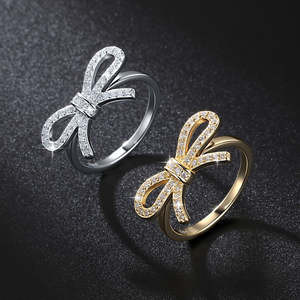 Anillo de Diamantes de Laboratorio con Diseño de Lazo, Chapado en Oro Puro de 14K o Plata de Ley, con Diamantes Engastados en Pavé, Regalo de Cumpleaños para Ella - Product Image 2