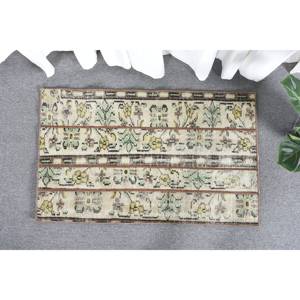 Tapis Vintage en Laine Turque Beige Vert 2 X 3.2ft Fait à la Main Grande Surface Rectangle Patchwork Design pour Couloir Style Classique Latex - Product Image 2