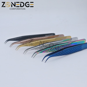 Pince à cils professionnelle de marque privée de meilleure qualité Pince à épiler multicolore Pince à cils droite et incurvée à poignée diamantée - Product Image 2