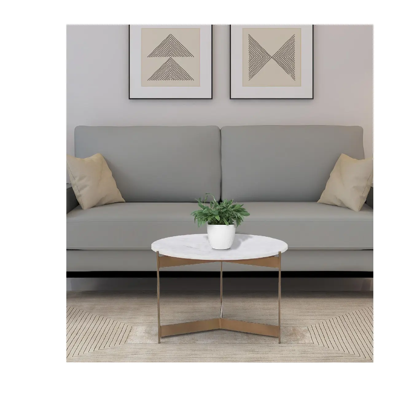 सुरुचिपूर्ण पॉलिश सफेद संगमरमर शीर्ष कॉफी टेबल आधुनिक पीतल-समाप्त आधार शीर्ष मांग के साथ सस्ते कीमत