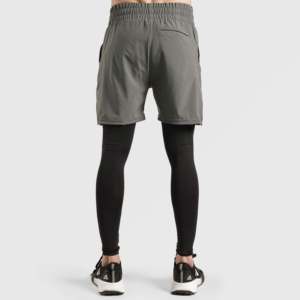 Pantalones Cortos Deportivos Ray 2.0, 100% Poliéster, Cintura Elástica Cómoda, Color Gris con Logos y Decoraciones Bordadas - Product Image 3