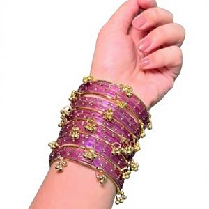 Gold Plated Glass Kashmiri Bangles with Emerald Cut Pearl Detailing Trendy Bridal & Wedding Occasion Wear - Product Image 1