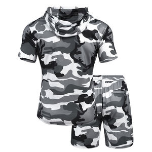 2025 ropa de calle personalizada algodón Jogging ropa deportiva gimnasio chándal y pantalones cortos de 2 piezas chándal hombres conjunto con capucha - Product Image 3