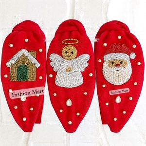Luxury Red Fabric Hairbands With Pearl And <b>Crystal</b> Beads- Christmas <b>Tree</b>, Candy Cane, Angel, Wreath And Snow Globe Design - Product Image 3