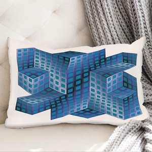 Coussin imprimé abstrait bleu Victor Vasarely Gestalt, décoration moderne pour la maison, 28"x28" - 70x70 cm - Product Image 5
